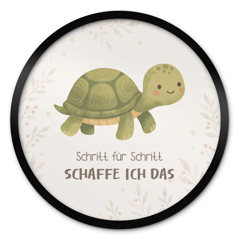Rundes Kinder-Poster mit Schildkröte - 'Schritt für Schritt schaffe ich das'