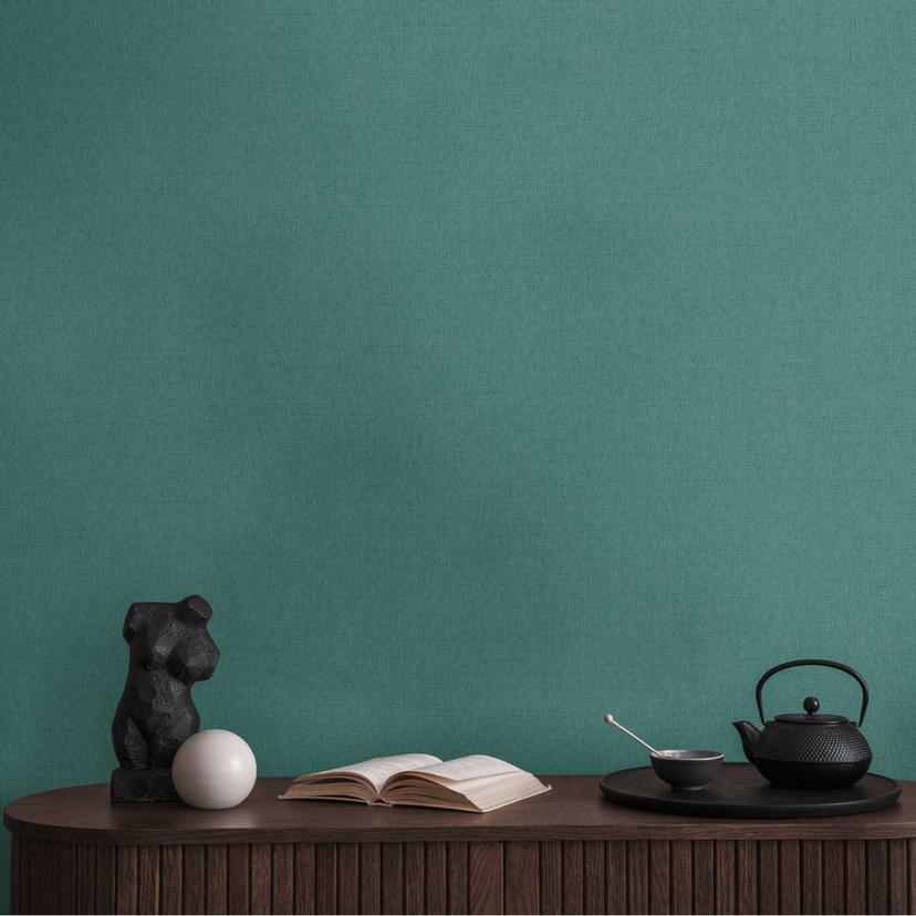 Unit tapet i linnedlook petrol - struktureret tapet moderne & elegant