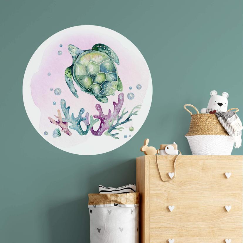 Sticker mural Kvilis - Tortue qui nage - Rond
