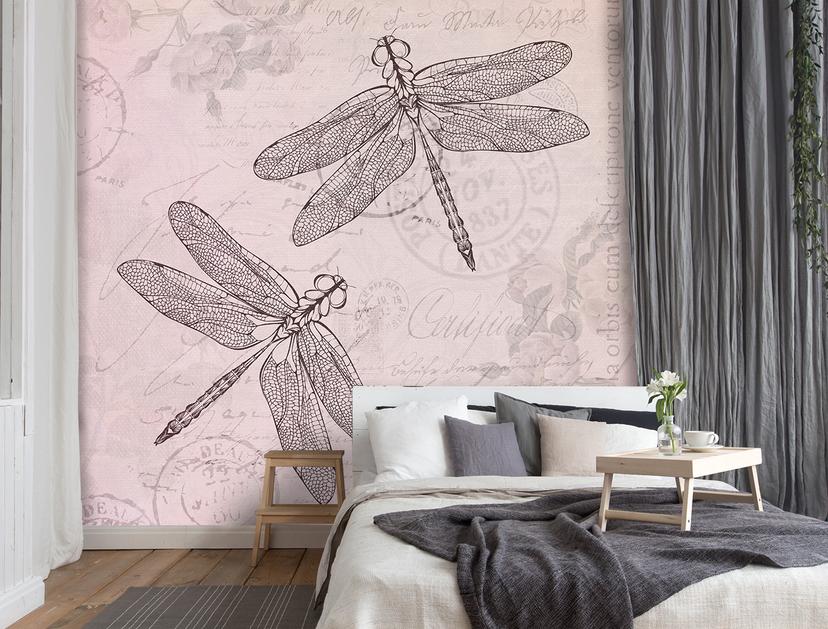 Fototapete, Shabby Chic Stil Libelle auf rosa Hintergrund - Andrea Haase