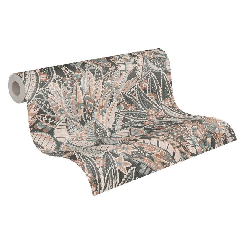 Carta da parati in pile di design con stampa botanica nei toni del grigio - elegante design per pare