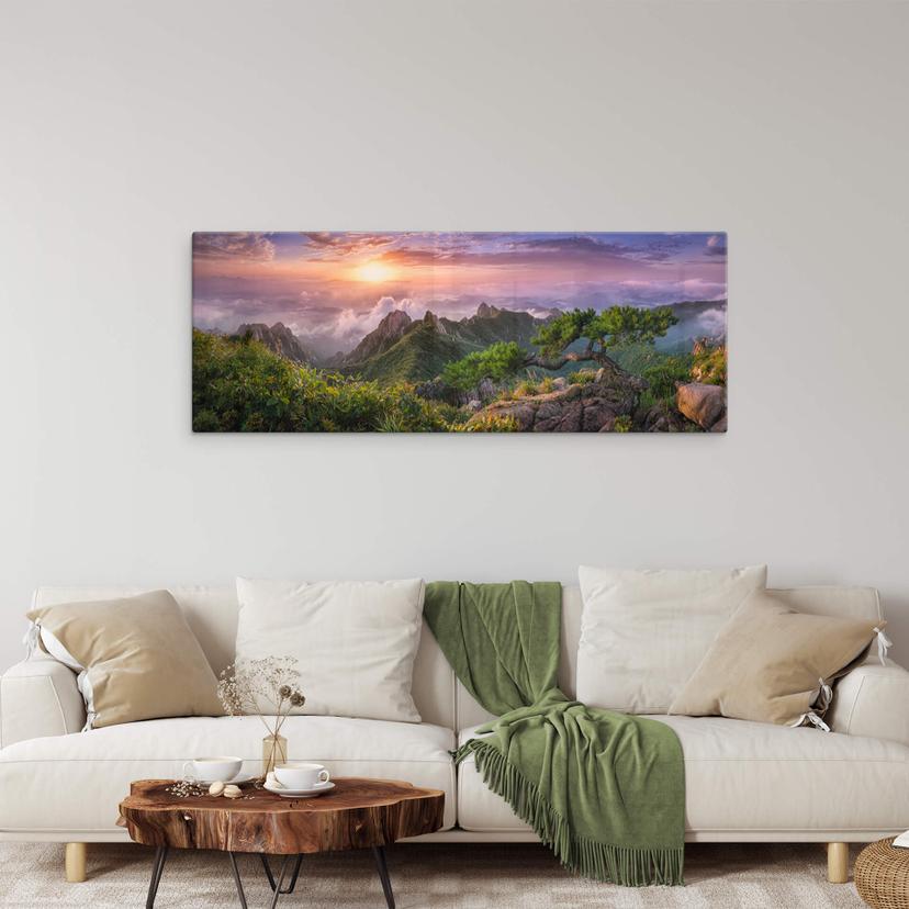 Glasbild Seo - Grüne Berglandschaft - Panorama