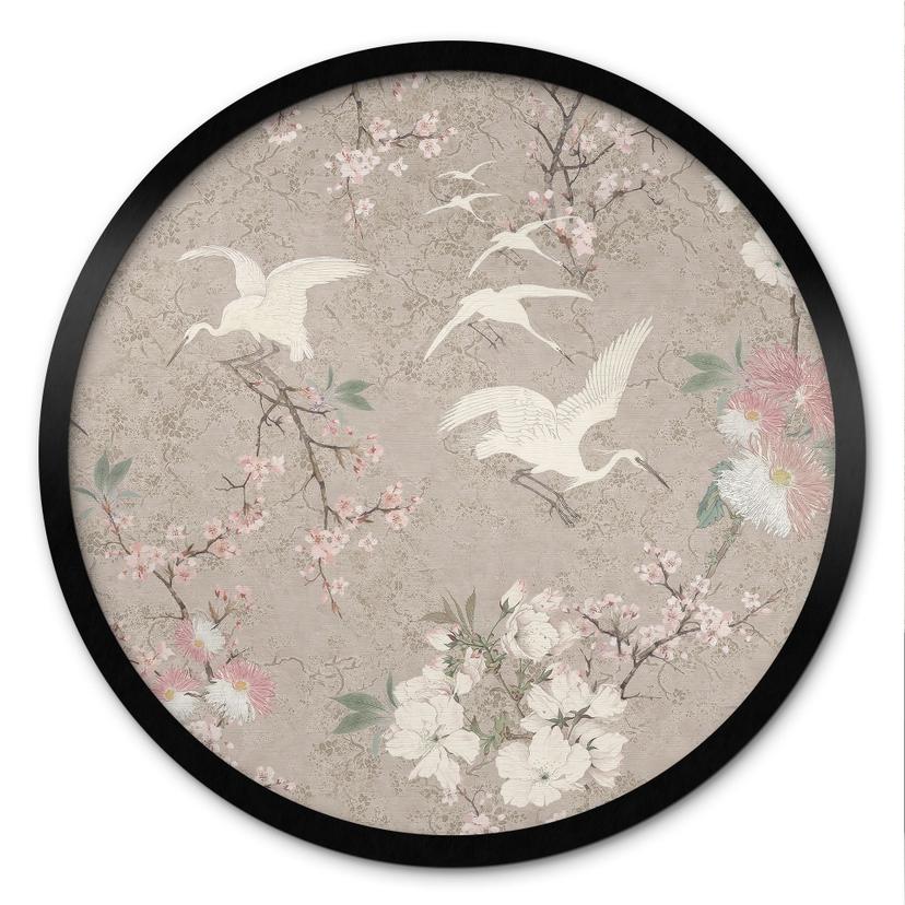 Plakat Traner i Kirsebærblomst Rush Beige - Bloomery Decor - Rund