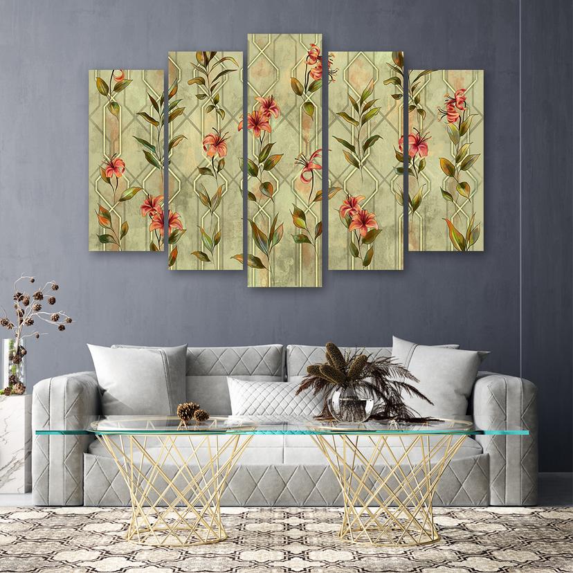 Stampa su tela 5 pezzi Fiore giallo Lilia