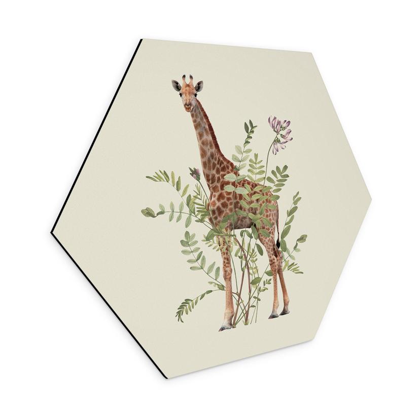 Hexagon Dibond Blomstret giraf - Frida Floral Studio