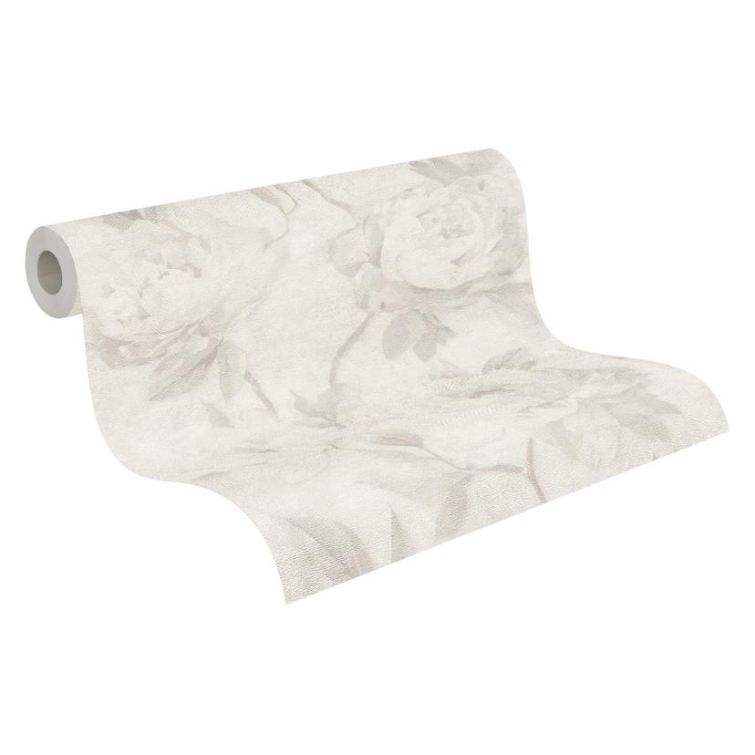 Papel pintado Floral peonias gris blanco - Papel pintado no tejido con flores de acuarela mate