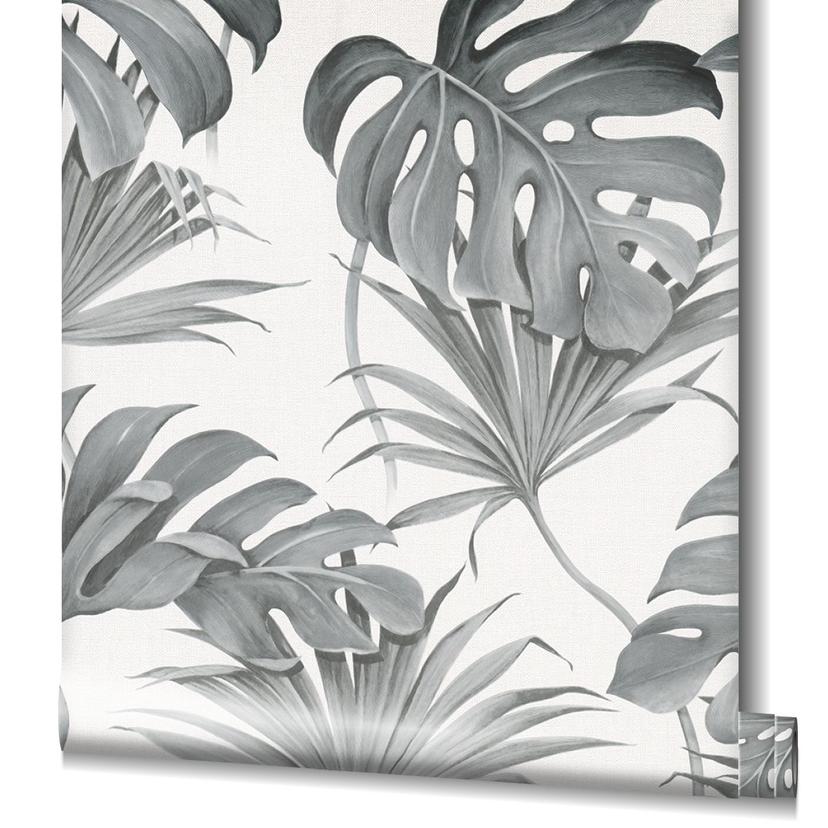 behang Vliesbehang Vliesbehang, bloemenbehang wit, grijs