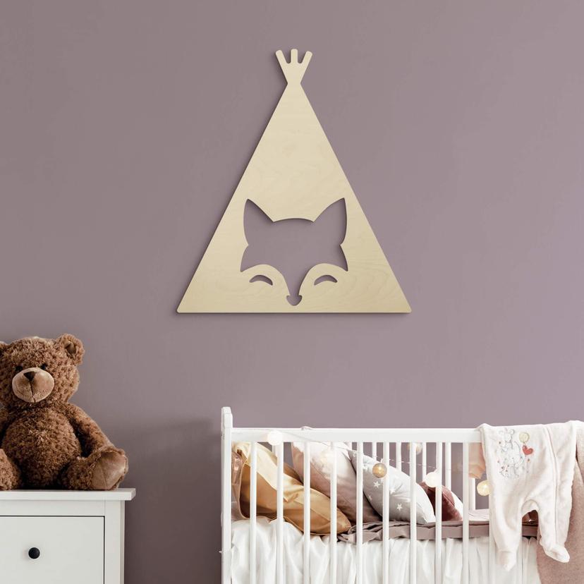 Decoración en madera chopo - tipi - zorro