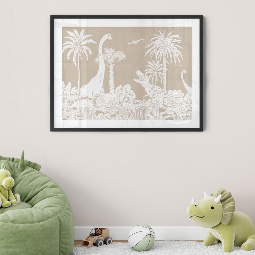 Poster Dinosauri nella giungla selvaggia - Marrone - Kikki Belle