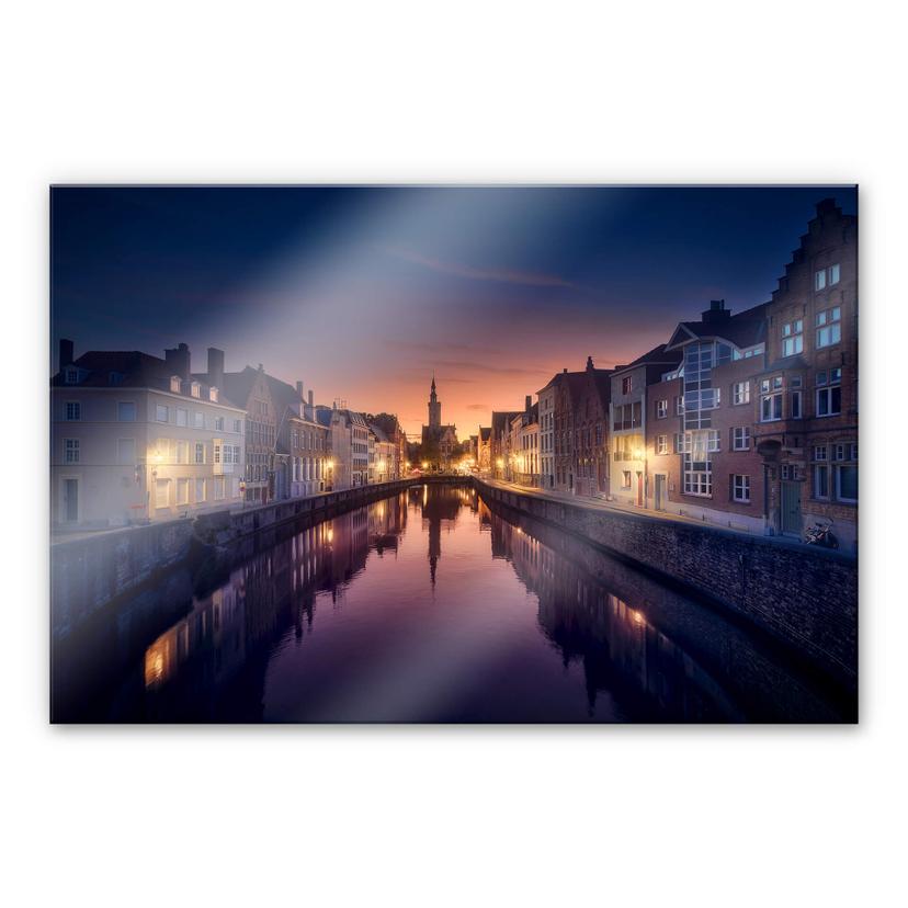 Tableau en verre acrylique García - Sunset in Brugge
