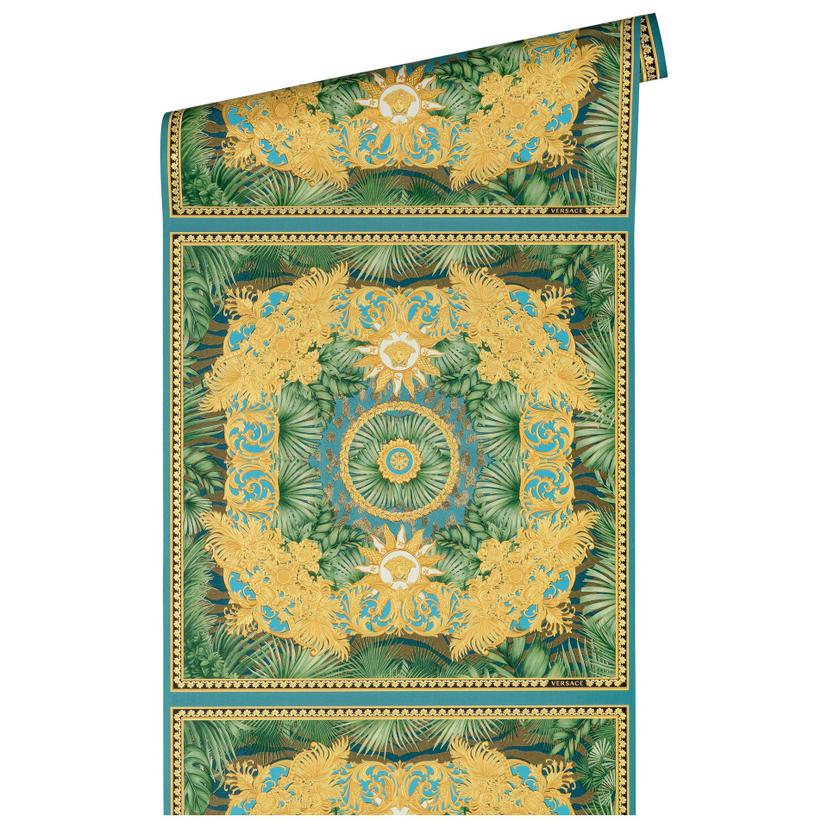 Versace jungle tapet i blå og guld non-woven tapet design stue