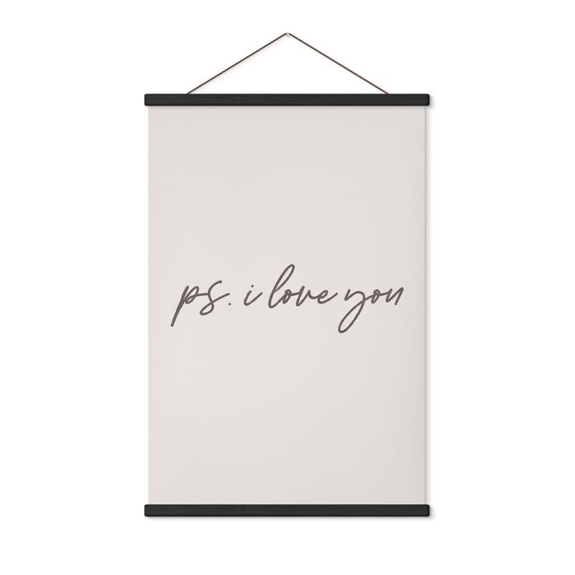 Tekstil plakat Ps. Jeg elsker dig - Kærlighedsbesked til Valentinsdag