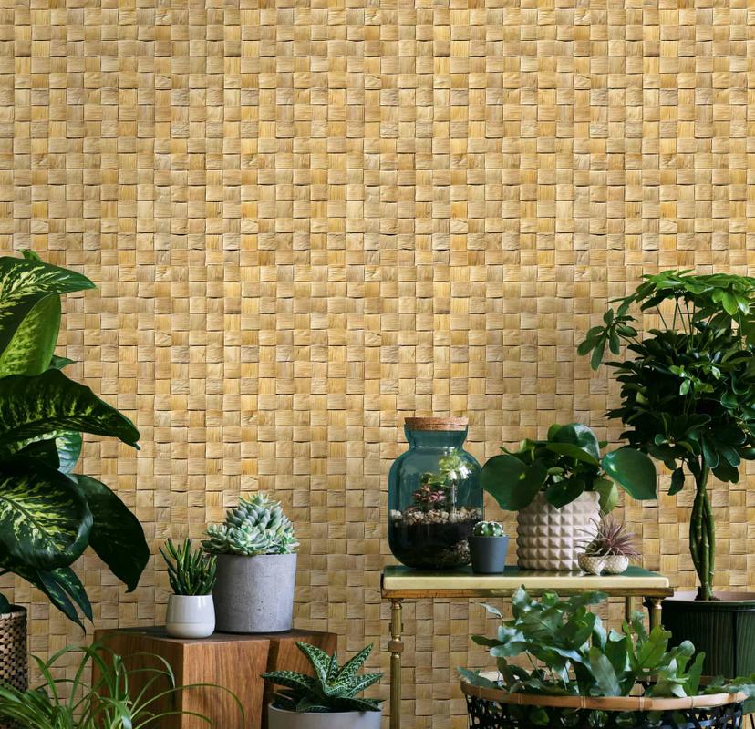 Vliestapete in 3D-Flechtoptik aus Holz beige 3D-Optik