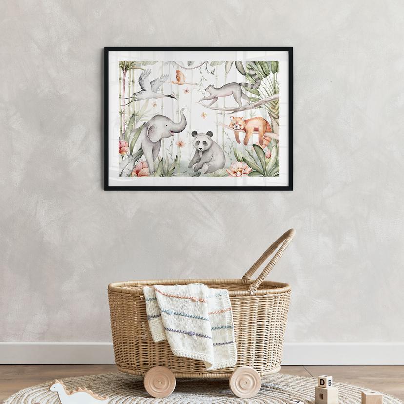 Poster Animaux asiatiques dans une forêt de bambous - Kvilis