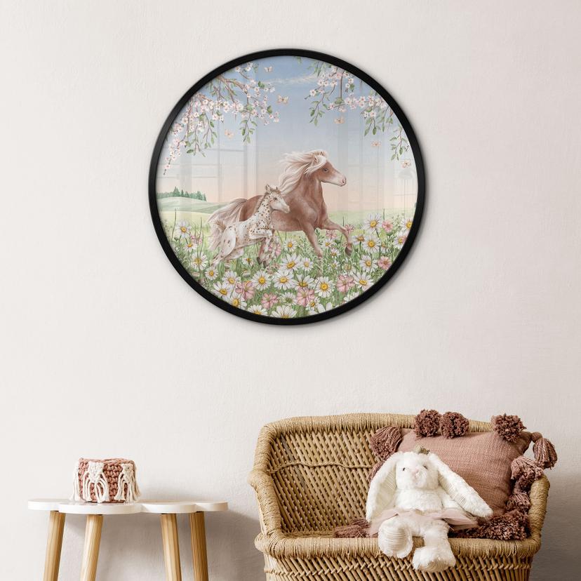 Poster Cavalli nel prato fiorito - Kikki Belle - Rotondo