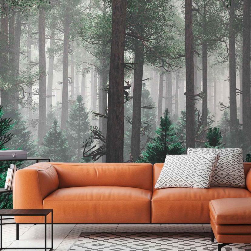 Trees In Fog skovtapet i grågrøn - non-woven tapet Designwalls 2 - 2,55 x 3,5 m