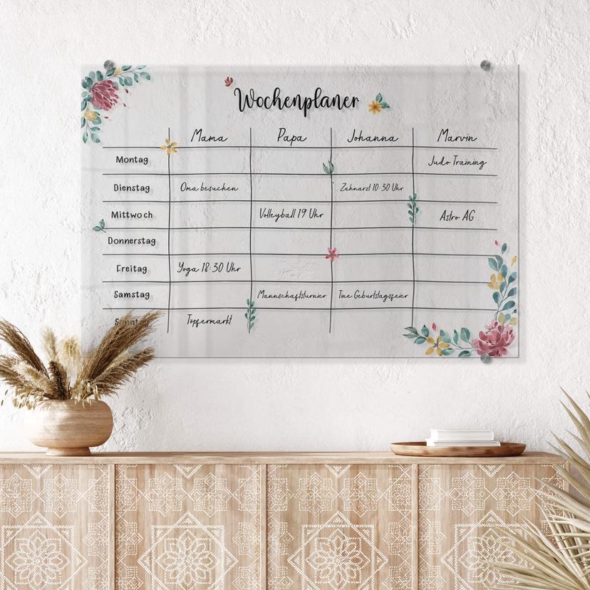 Memoboard Glas/Acryl Wochenplaner Familie - transparent