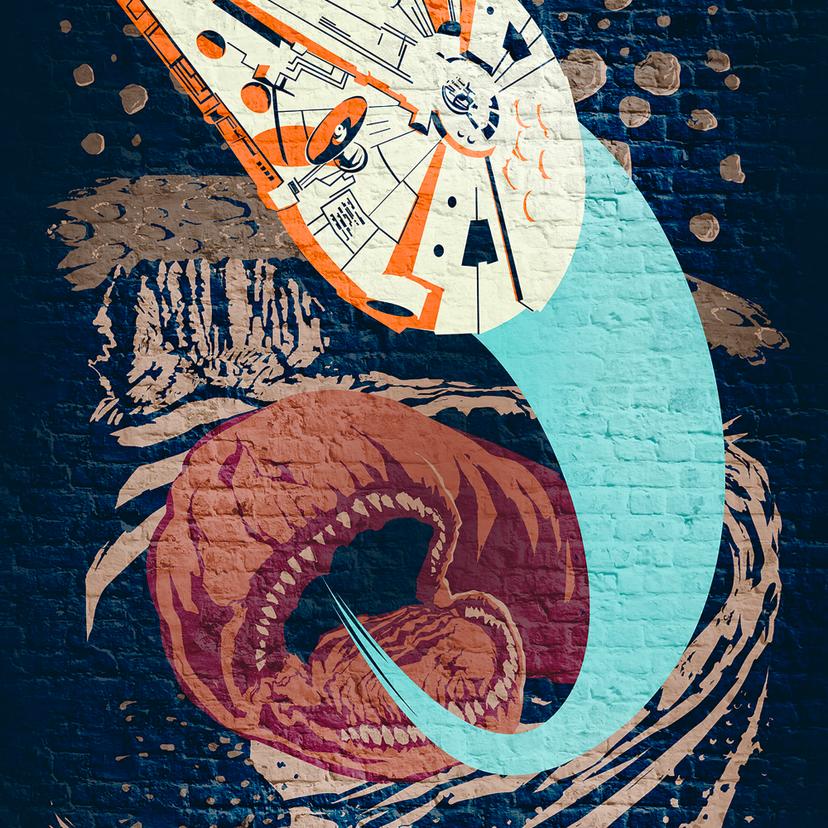 Vlies Fototapete - Star Wars Classic Concrete Asteroid Worm - 200 x 280 cm