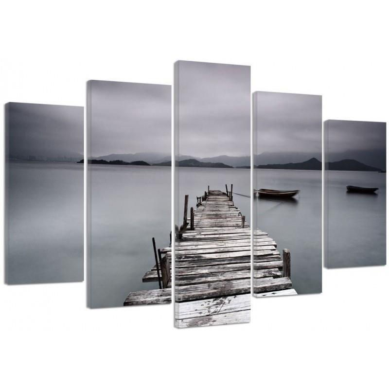 5 stykke lærredstryk Pier Lake Landskabsbillede