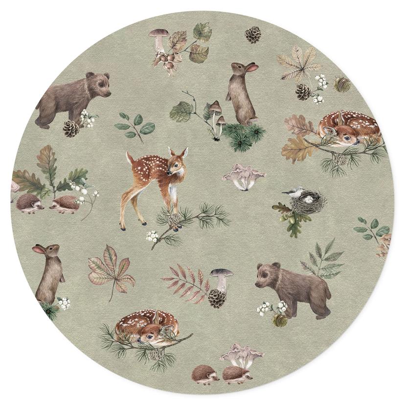 Adesivo murale con cerbiatto e amici della foresta - animali per bambini - verde - Kikki Belle - Rot