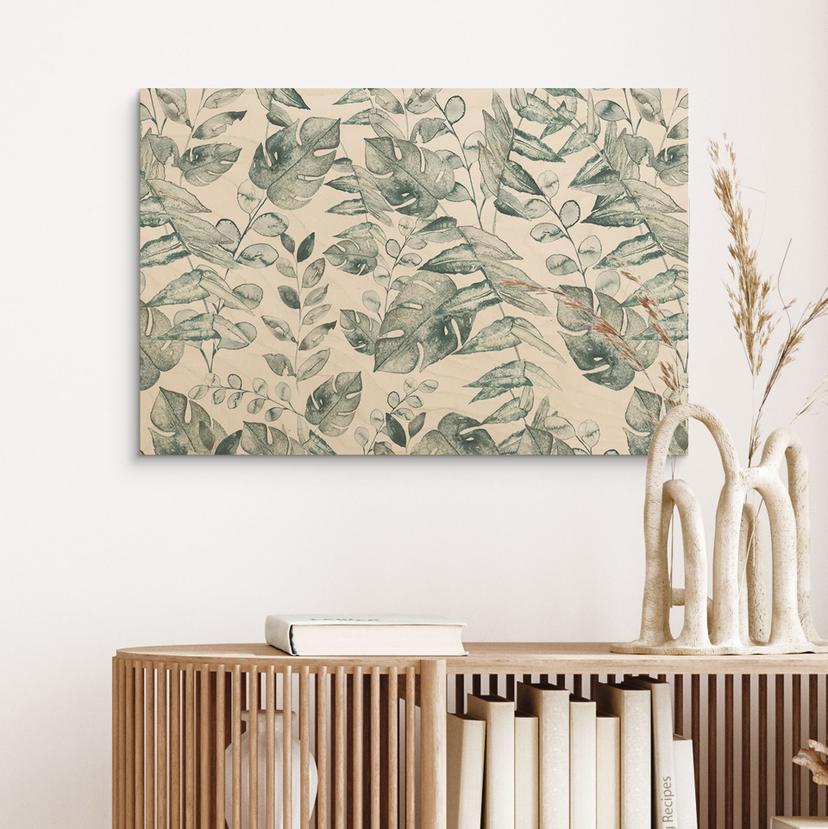Stampa su legno foglie della giungla acquerello crema - Bloomery Decor