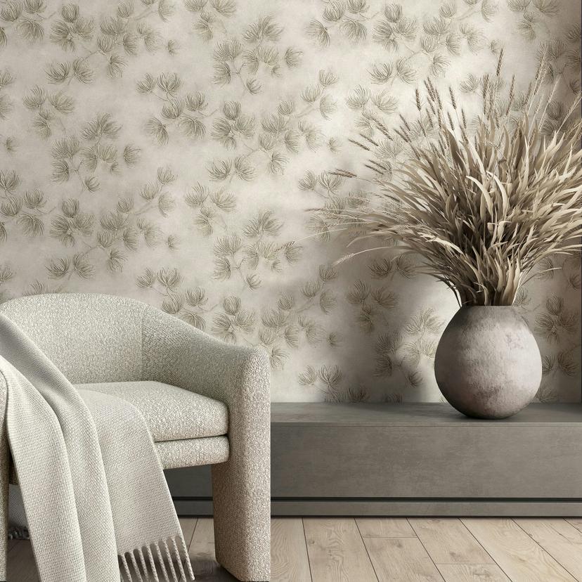 Ikke-vævet tapet blomster, beton blomster natur mat i beige