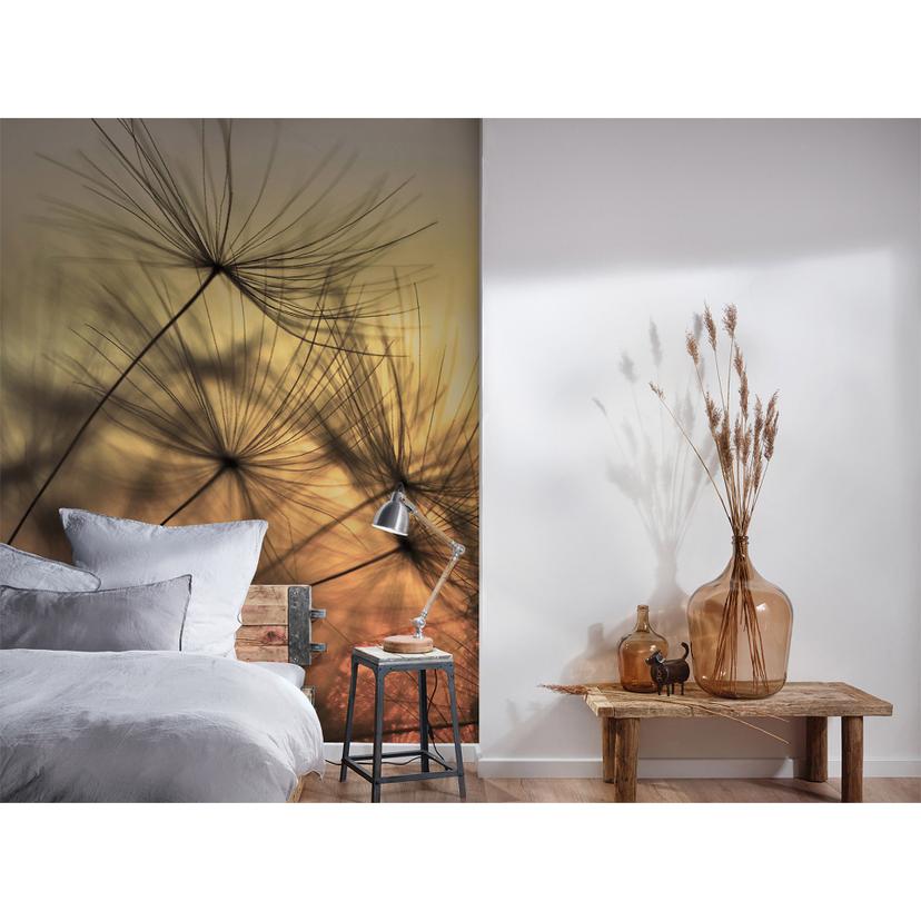 foto tapet designvægge i gul og sort non-woven tapet FlyingDandelion natur mælkebøtte