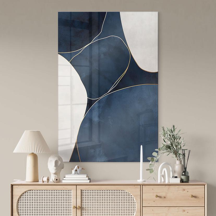 Stampa su vetro acrilico in vetro Equilibrio geometrico in blu e bianco - Paksoylu
