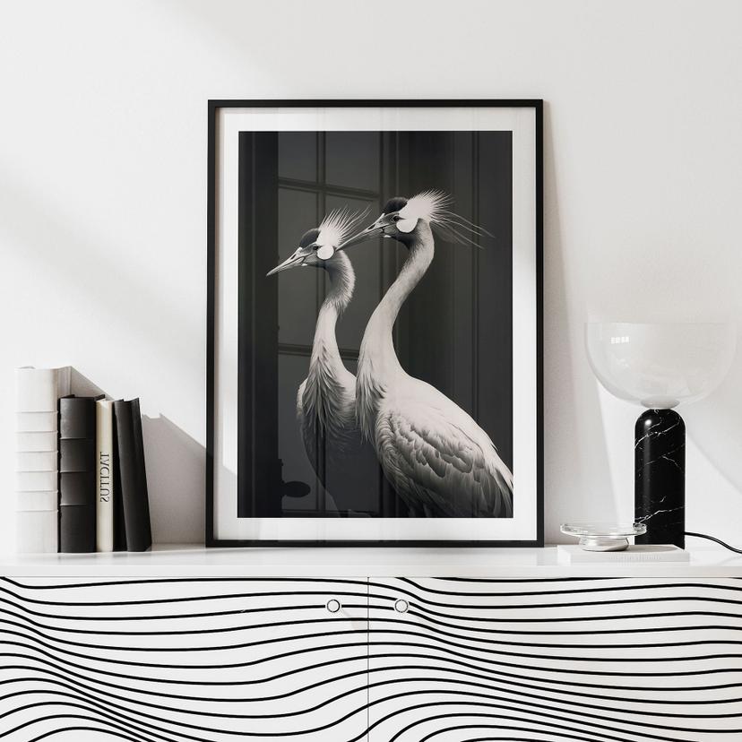 Poster Due gru coronate in bianco e nero - Treechild