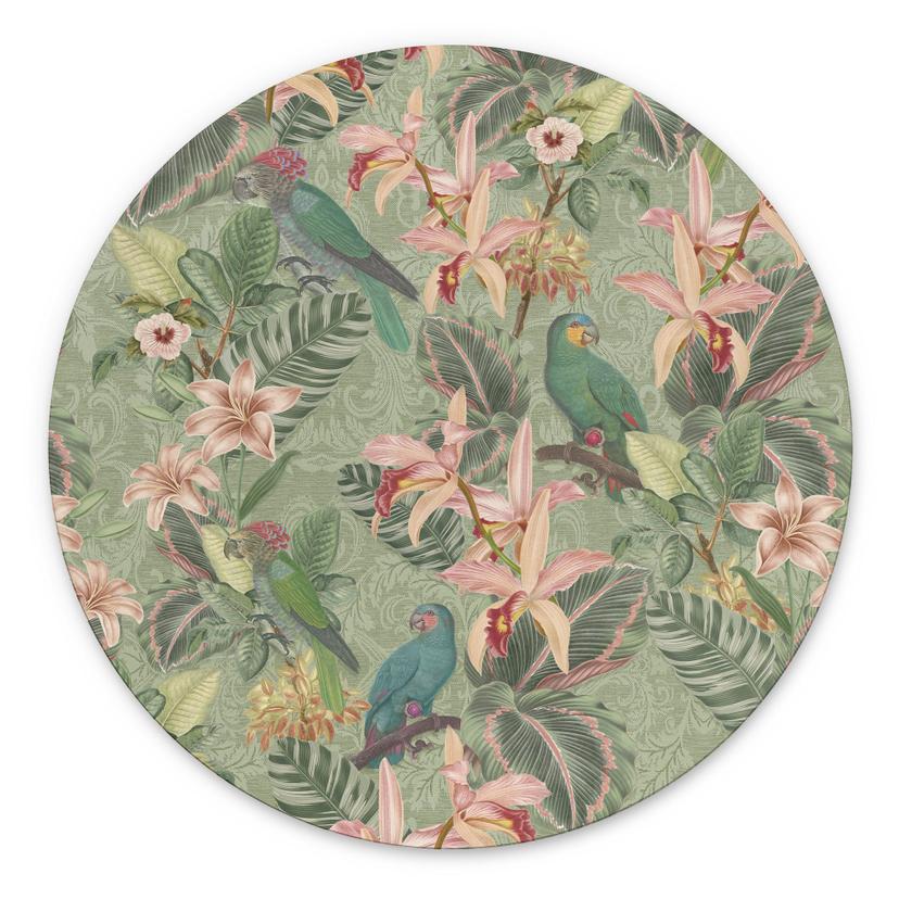 Tableaux jungle avec perroquets verts - Bloomery Decor - Alu-Dibond Rond