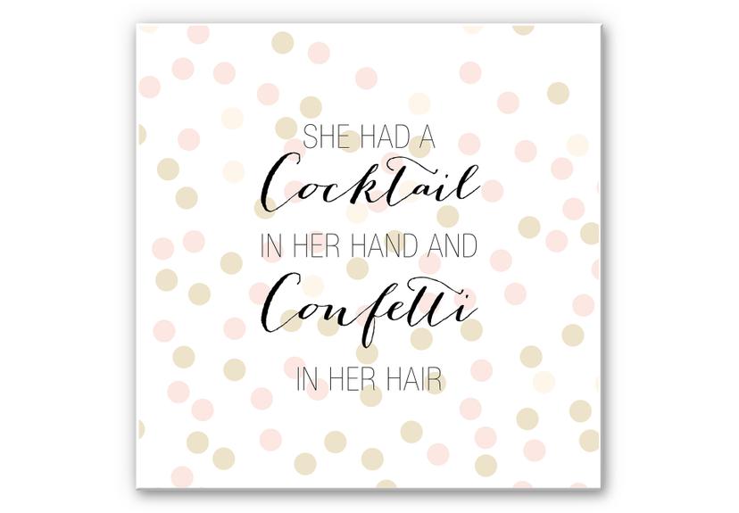 Wandbild Confetti & Cream - Cocktail in her Hand and Confetti in hair