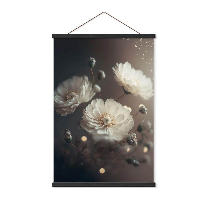 Tekstil plakat Hvide blomster med guldstøv - Treechild