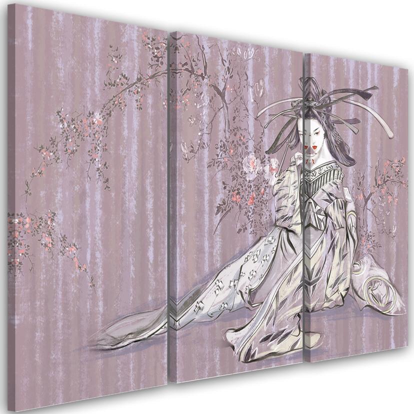 3 stykke lærredstryk, traditionel japansk geisha