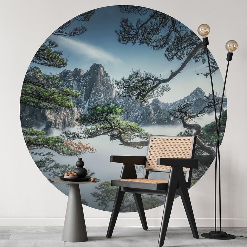 Fototapet fyrreskov i Huang Shan-bjergene - NingYun Ye - Round - vliesetapet/selvklæbende non-woven