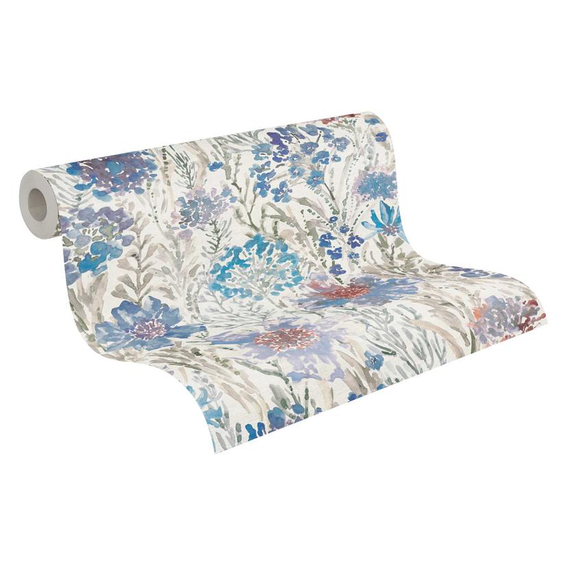 Papel pintado Floral acuarela azul gris - Papel pintado no tejido floral - Elegante