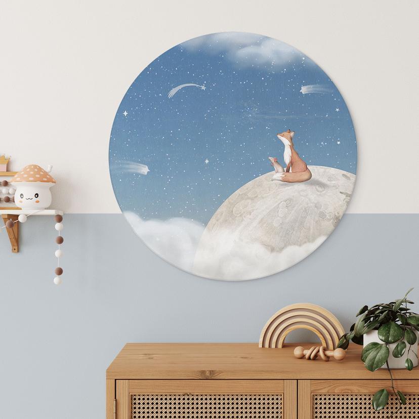 Cerchio a muro Volpe sulla luna con stelle cadenti - Oliver Robins