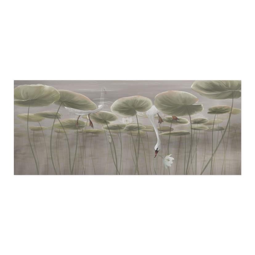 Zelfklevende Keukenachterwand lotusbloemen met zwaan in water in grijs - Ms Tiff