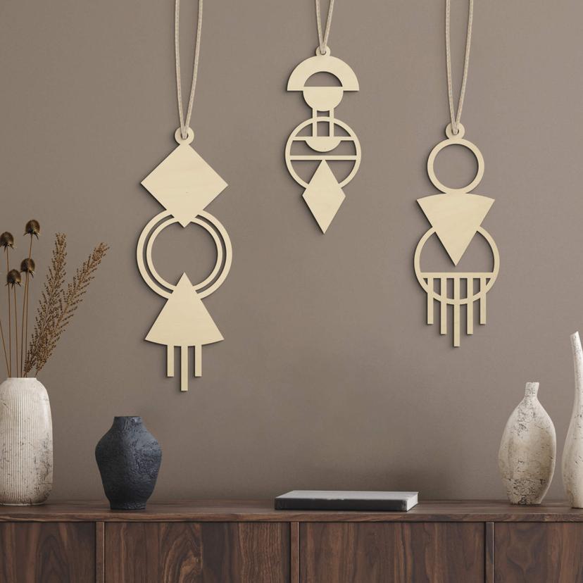 Decoración en madera de álamo - Macramé - geométrico
