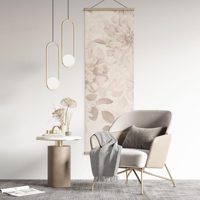 Textil poster Dahlior Shabby Chic Beige - Blomstersmycke Dekor - Panorama