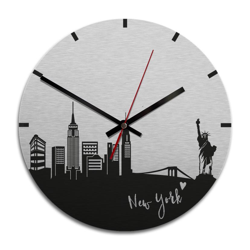 Horloge murale en Alu-Dibond - Argenté - Skyline New York