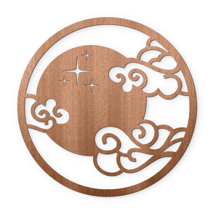 Decoro in legno - Luna e nuvole