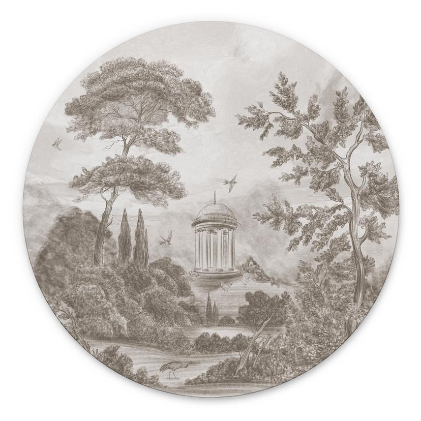 Wanddecoratie Landschap met tuinlandschap in beige - Ms Tiff - Alu-Dibond Rond