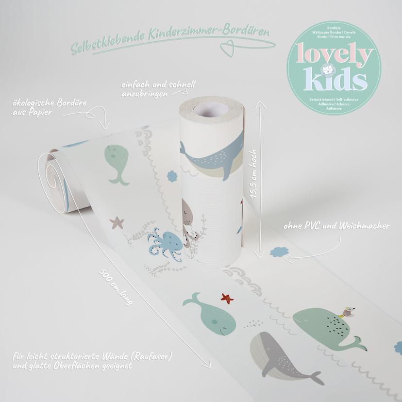 A.S. Création Lovely Kids Frise autocollante enfant - Bleu, Gris