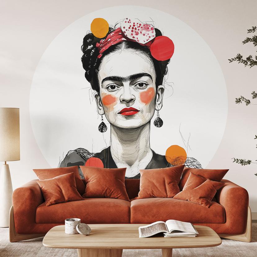 Frida Kahlo pop art portræt Fototapet - Jaszke - Rund - vliesetapet/selvklæbende non-woven tapet