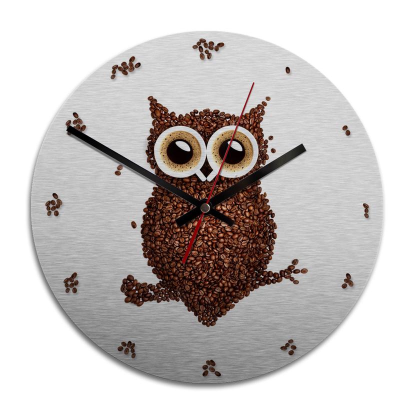 Horloge murale en Alu-Dibond - Argenté - Hibou café