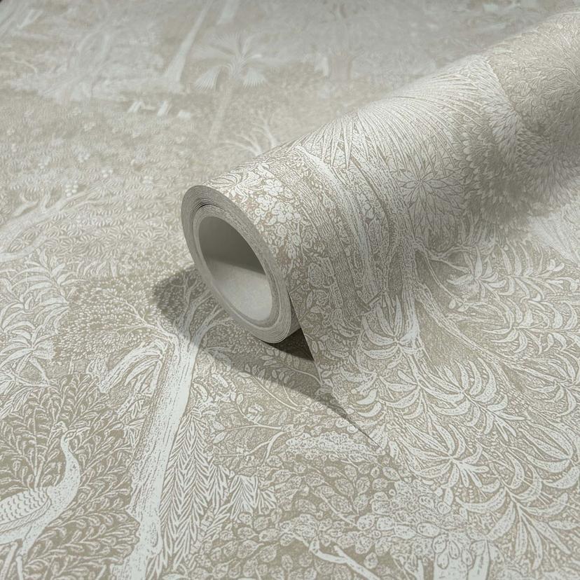 Papel pintado no tejido bosque, árboles naturaleza floral en beige