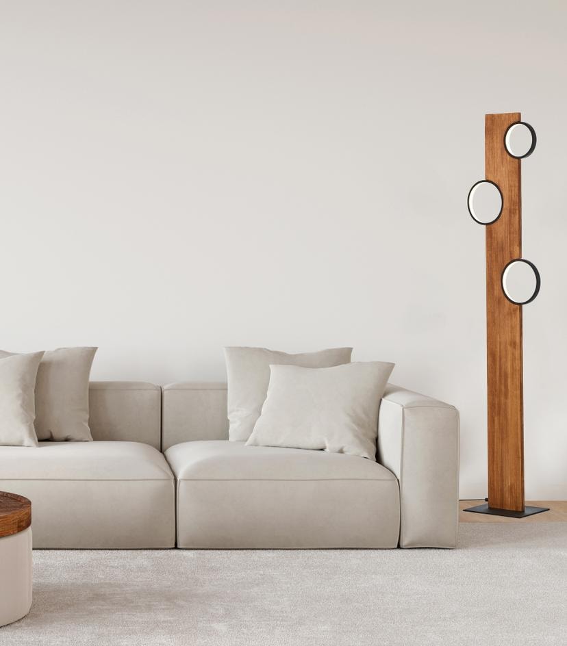 Stehleuchte Elena, braun, 140,4 x 31,2 cm, Holz LED-Stehleuchte, dimmbar