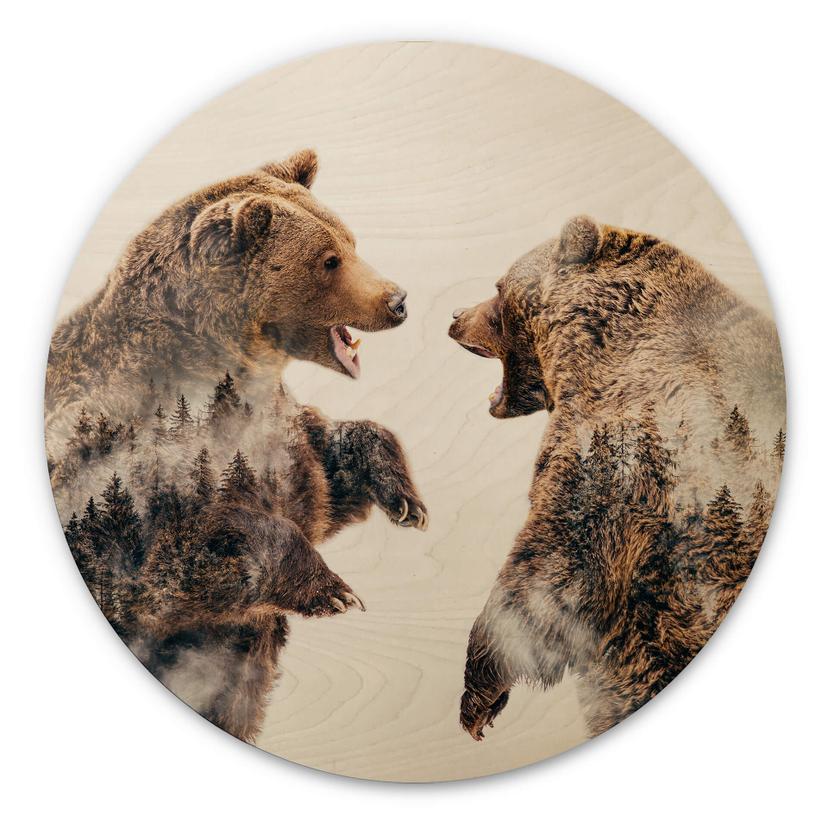 Tableau sur bois Angyalosi - Conflit sauvage - Rond