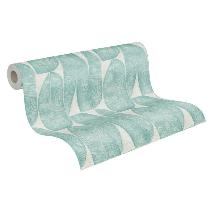 Carta da parati con rilievo di foglie in azzurro - design fresco per una stanza ariosa