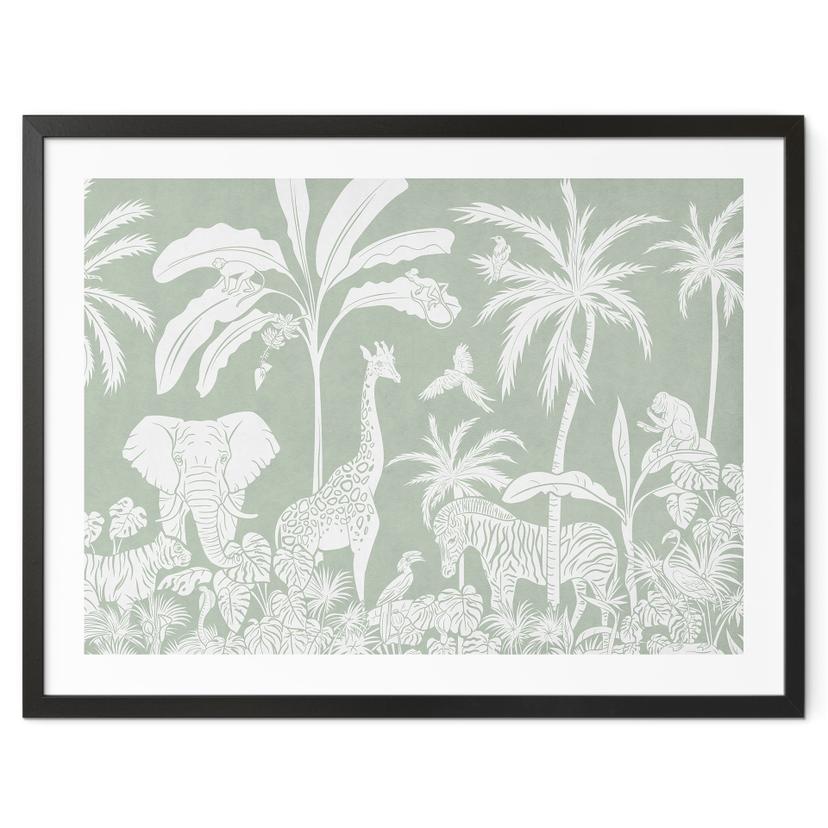 Plakat med jungledyr i tropisk grøn - Kikki Belle